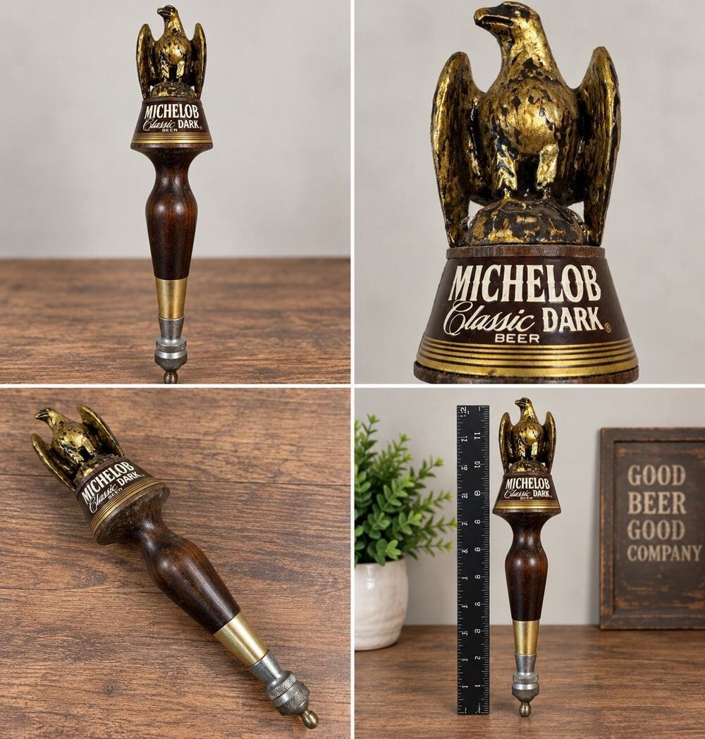 Vintage Michelob Classic Dark Beer Wood Tap Handle Gold Eagle 11” Breweriana